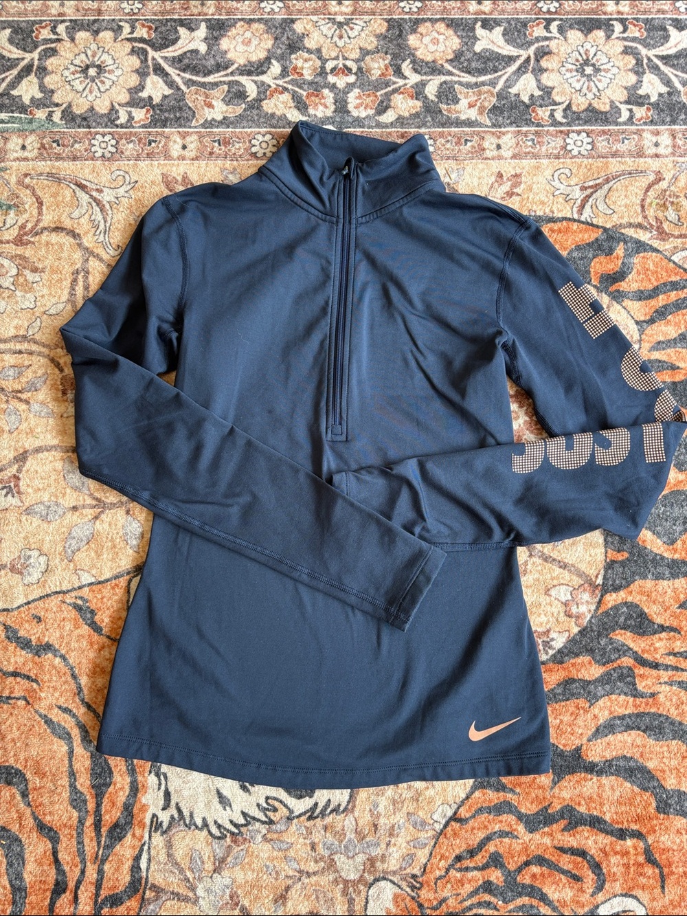 Nike Blue Dri-FIT Crew Top with tan Logo